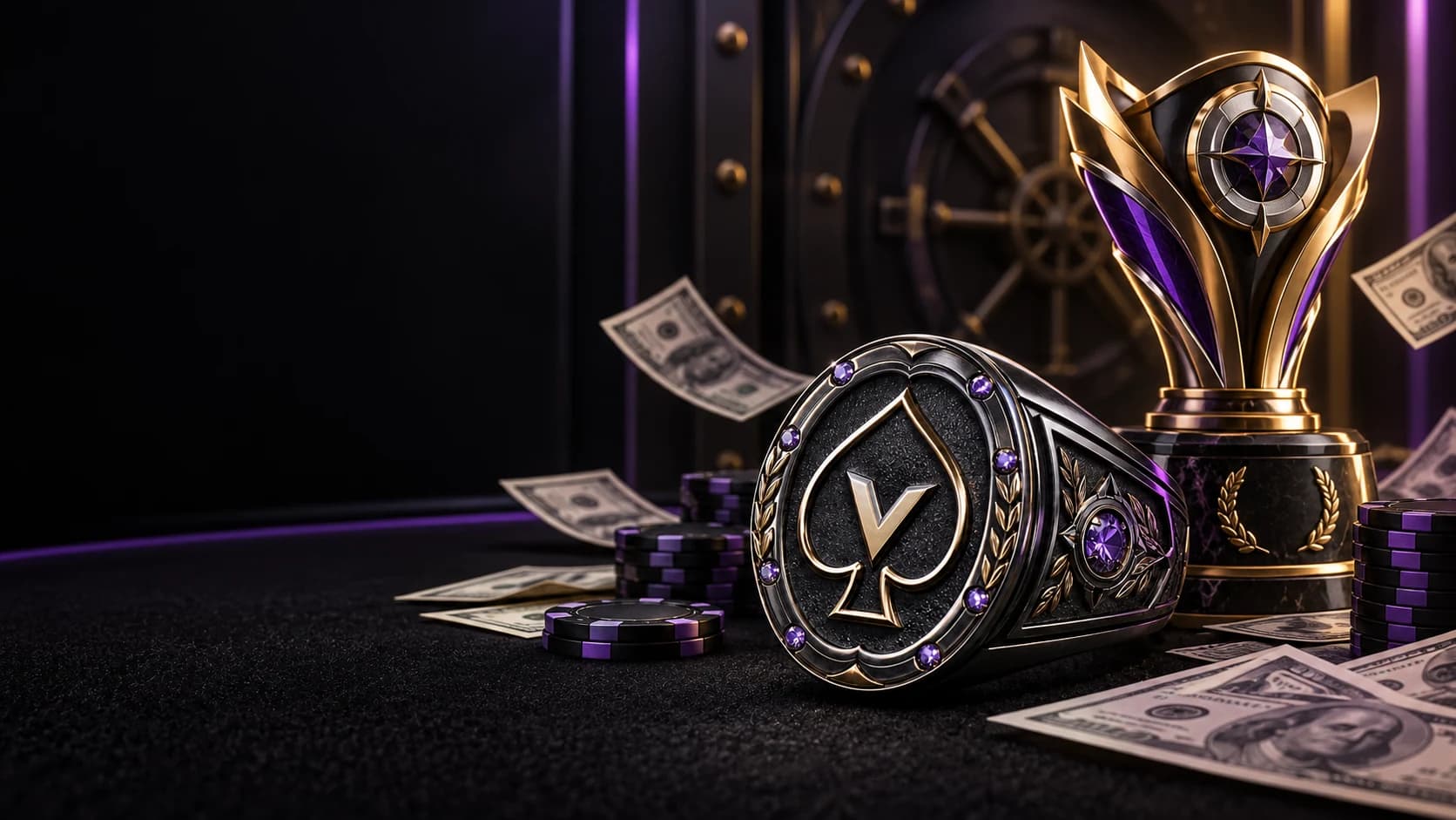 Anel, troféu, fichas e premiação planejada da Vyve Champions